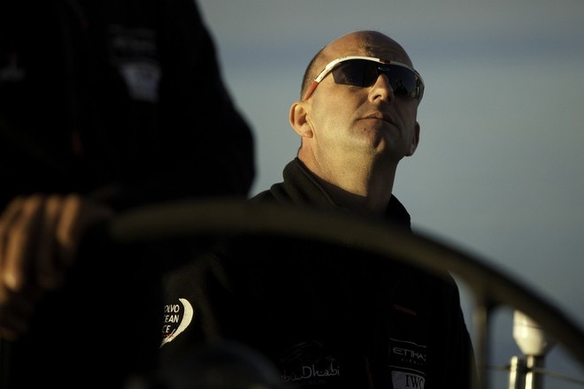 Skipper Ian Walker onboard Abu Dhabi Ocean Racing during leg 1 of the Volvo Ocean Race 2011-12, from Alicante, Spain to Cape Town, South Africa.  © Nick Dana/Abu Dhabi Ocean Racing /Volvo Ocean Race http://www.volvooceanrace.org